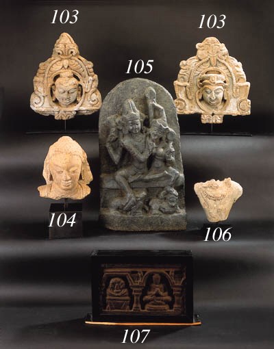 A PAIR OF GUPTA STONE BUSTS OF SHIVA AND PARVATI
