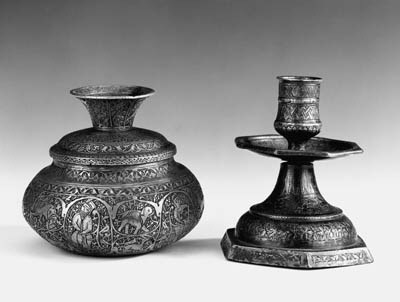 A QAJAR BRASS SQUAT GLOBULAR VASE