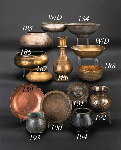 A PERSIAN GOLD-INLAID TINNED COPPER COMPRESSED BOWL