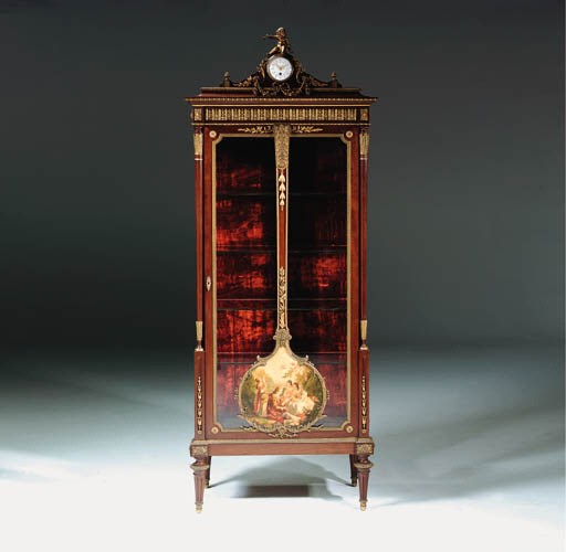 A French ormolu-mounted mahogany and Vernis Martin-decorated vitrine
