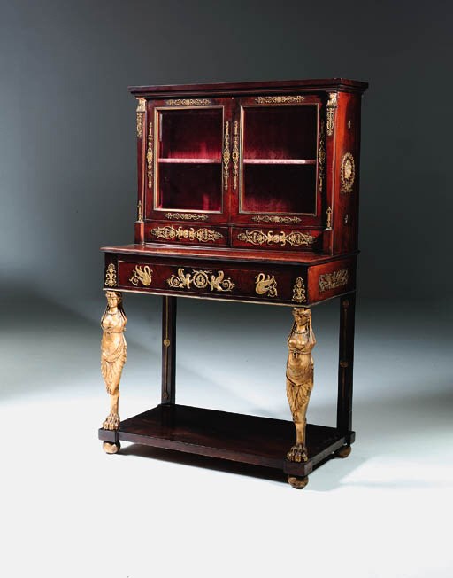 A French ormolu-mounted, parcel-gilt and mahogany display cabinet