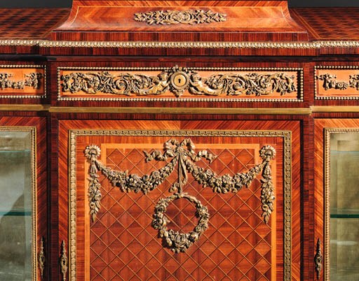 A French ormolu-mounted, kingwood, marquetry and parquetry vitrine