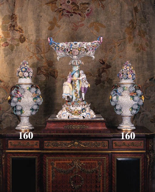 A pair of Meissen Schneeballen vases and covers