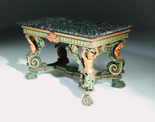 An Italian giltwood and green-painted centre-table