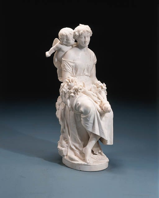 An Italian white marble group of a mother and child