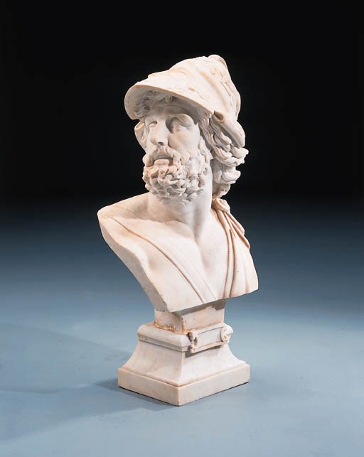 An Italian white marble bust of Ajax