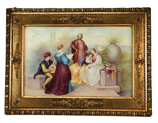 A framed German porcelain plaque