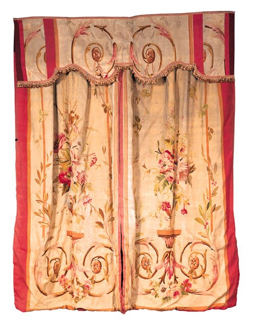 Two pairs of Napoleon III Aubusson curtains and pelmets