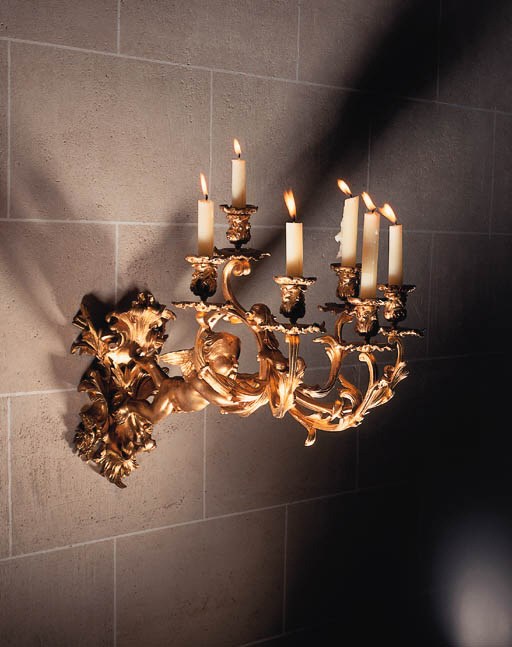 A SET FOUR FRENCH GILT-BRONZE SIX-LIGHT WALL APPLIQUES, LATE 19TH CENTURY