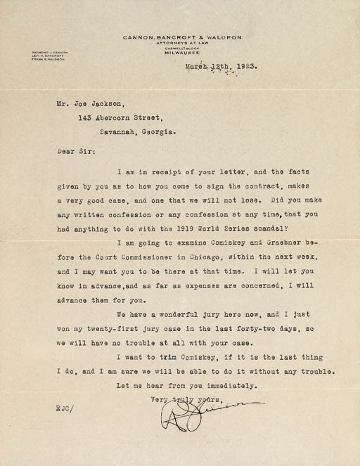 JOE JACKSON LEGAL CORRESPONDENCE