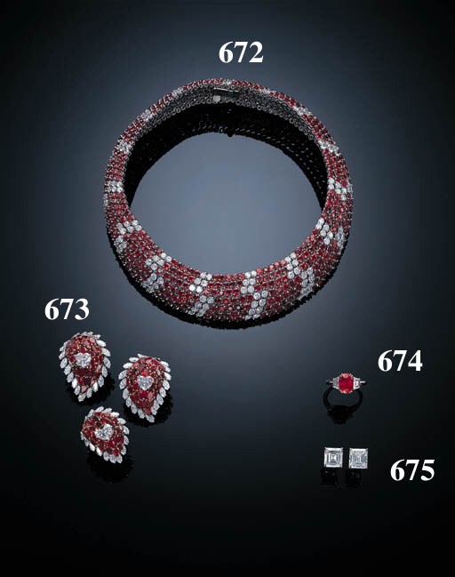 A SUITE OF RUBY AND DIAMOND JEWELLERY