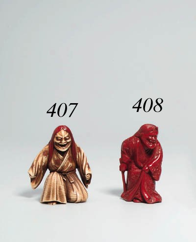 An ivory and lacquer netsuke