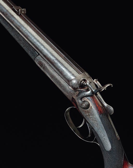 A .577 (3IN. BLACK POWDER EXPRESS) DOUBLE-BARRELLED HAMMER RIFLE BY E.M. REILLY, NO. 23849