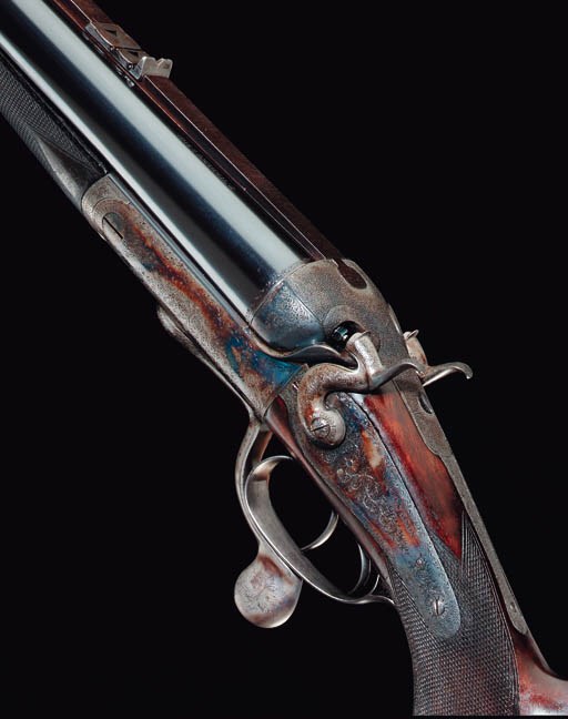 A RARE 8-BORE DOUBLE-BARRELLED HAMMER RIFLE BY P. WEBLEY, NO. 8496