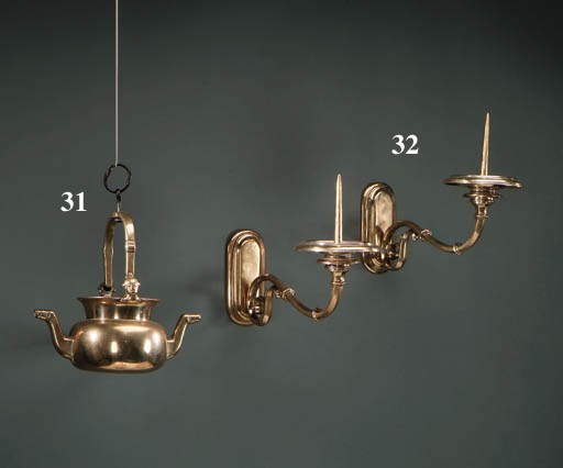 A PAIR OF BRASS WALL SCONCES
