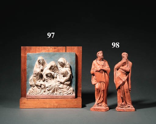 A POLYCHROME TERRACOTTA RELIEF OF THE SWOONING OF THE VIRGIN