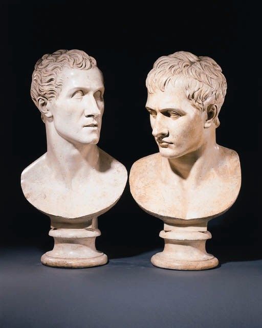 A PAIR OF PLASTER BUSTS OF NAPOLEON AND CANOVA