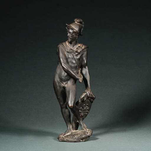 A BRONZE ANDIRON FIGURE OF MARS