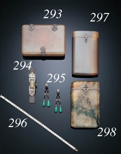 AN ART DECO DIAMOND, GEM-SET AND JADEITE  CIGARETTE CASE, BOUCHERON