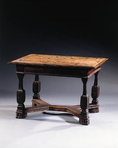 A German oak and pine marquetry centre table