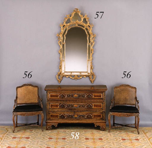 A PAIR OF ITALIAN ROCOCO STYLE GILTWOOD MIRRORS