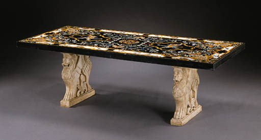 A PIETRA DURA AND WHITE MARBLE TABLE