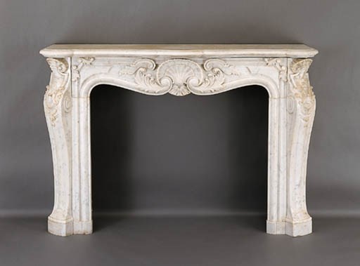 A LOUIS XV STYLE WHITE MARBLE FIRE SURROUND