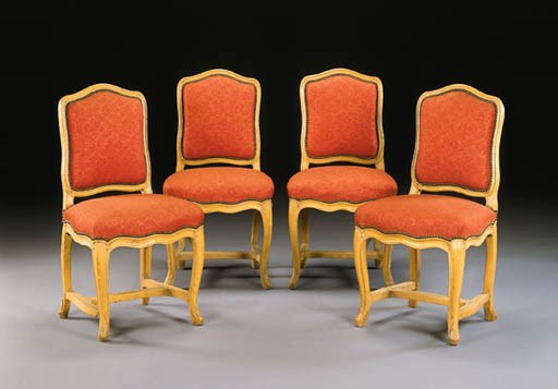 A SET OF EIGHT LOUIS XV BEECHWOOD DINING-CHAIRS