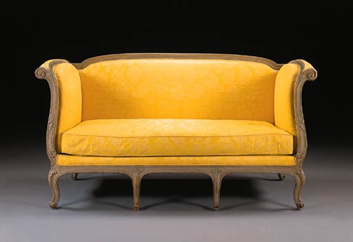 A LOUIS XV GREY-PAINTED LIT D'ALCOVE