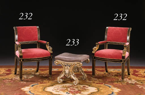 A ROCOCO REVIVAL WHITE-PAINTED AND PARCEL-GILT STOOL