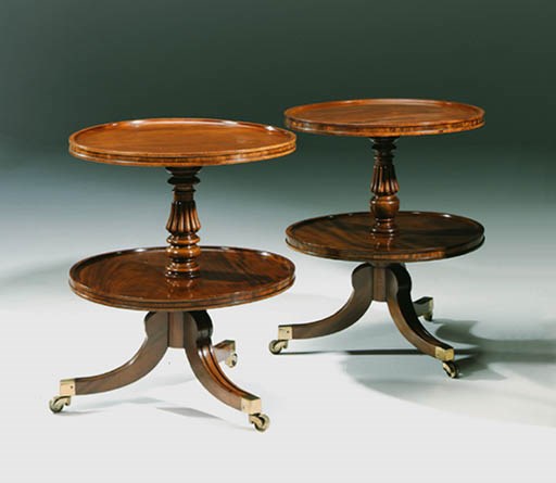A MATCHED PAIR OF GEORGE IV MAHOGANY DWARF TWO-TIER DUMB WAITERS