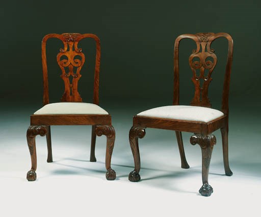 A PAIR OF GEORGE II BLACK-WALNUT SIDE CHAIRS