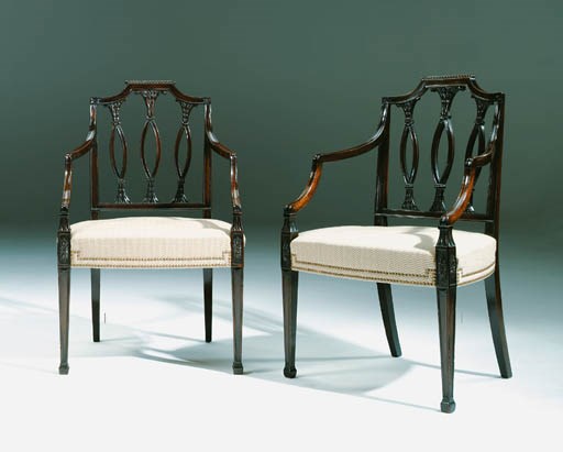 A PAIR OF GEORGE III MAHOGANY OPEN ARMCHAIRS