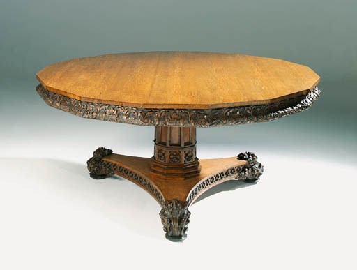 A MID-VICTORIAN OAK GOTHIC CENTRE TABLE