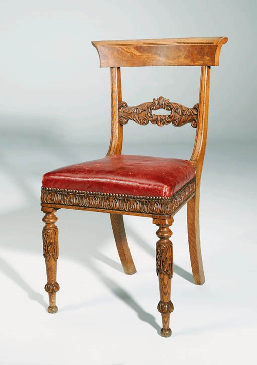 A SET OF SIX WILLIAM IV OAK AND BROWN-OAK DINING-CHAIRS