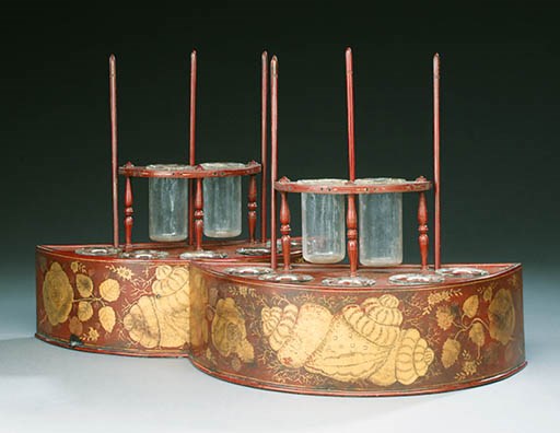 A PAIR OF RED AND GILT-JAPANNED JARDINIERES
