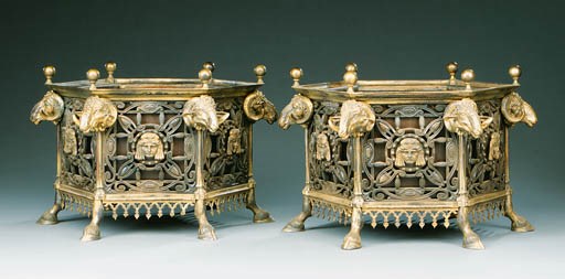 A PAIR OF GILT-BRONZE AND BRONZED JARDINIERES