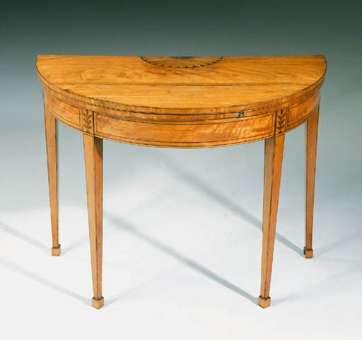 A GEORGE III SATINWOOD AND MARQUETRY CARD-TABLE