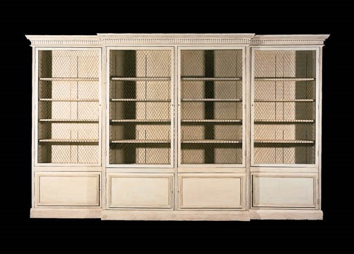 A GEORGE III WHITE-PAINTED BREAKFRONT BOOKCASE