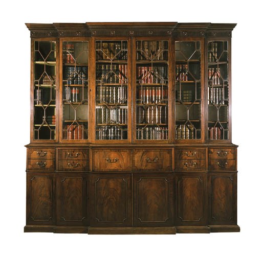 A GEORGE III MAHOGANY SECRETAIRE BREAKFRONT-BOOKCASE