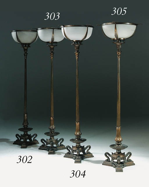 A PAIR OF VICTORIAN LACQUERED-BRASS LAMPS