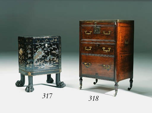 AN ANGLO-INDIAN BRASS-MOUNTED PADOUK SMALL CAMPAIGN CHEST