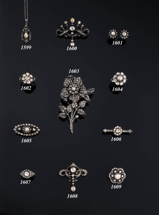 AN ENAMEL AND ROSE-CUT DIAMOND BROOCH