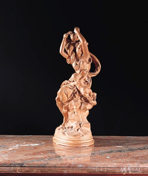 A cast terracotta group of a young woman with two children