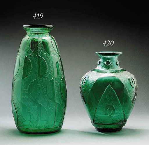An etched glass vase
