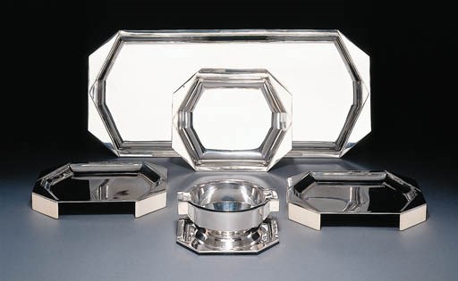 'Hossegor', a five-piece silver and ivory table set ensuite