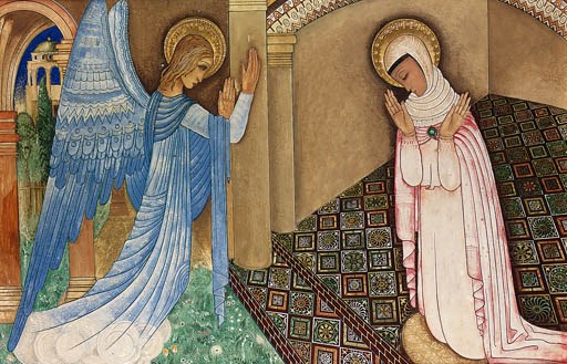 'The Annunciation', an incised coromandel lacquered panel