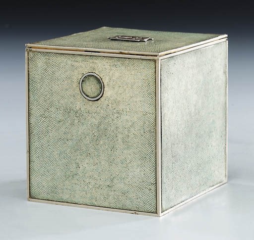 A shagreen silver mounted cigarette box