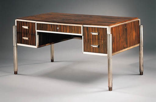 A UNIQUE MACASSAR EBONY AND SILVERED BRONZE DESK