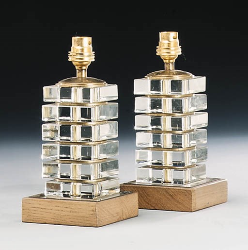 A pair of mounted glass table lamps